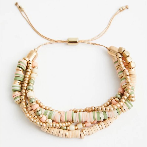 BEADED PULL CLASP BRACELET - CORAL AND NEUTRAL - Picture 1 of 2